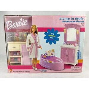 Vintage 2002 Mattel‎ Barbie Living In Style Bathroom Set Vanity Tub 67555